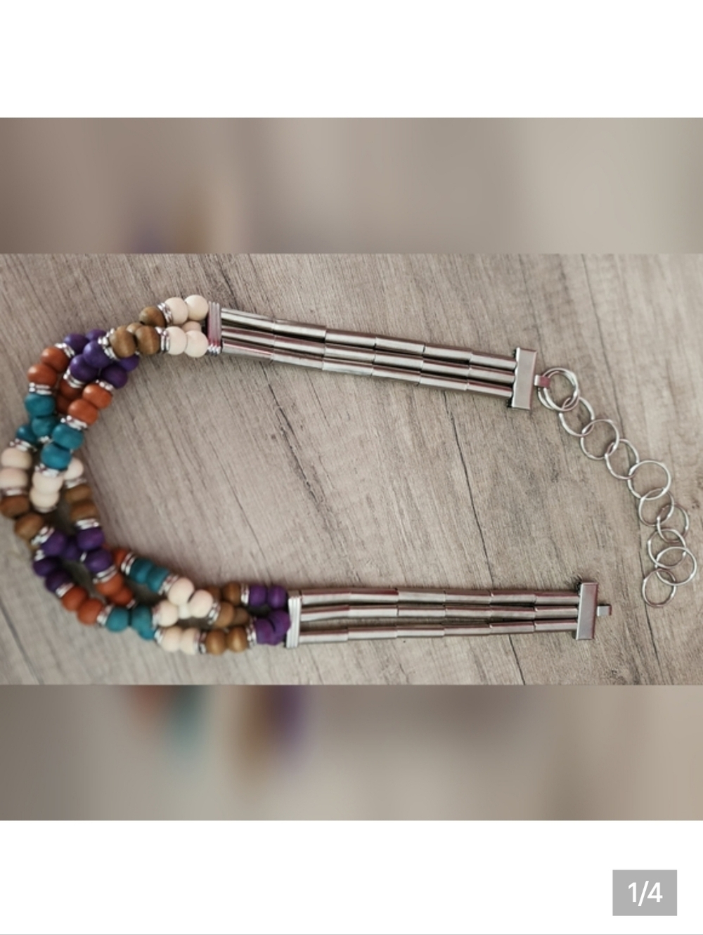Boho Beaded Waist Belt Adjustable‎ Silvertone Chain Artisan Festival Hippie